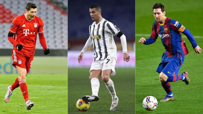 Robert Lewandowski, Cristiano Ronaldo and Lionel Messi lead their clubs in the Champions League